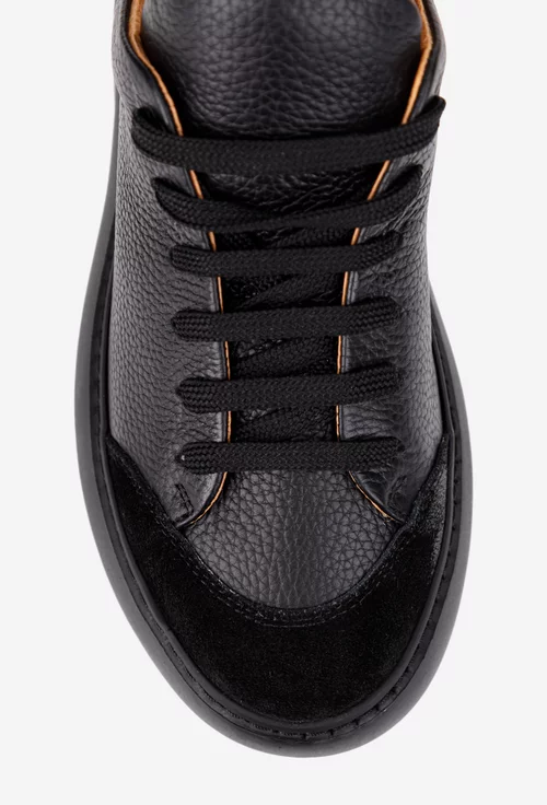 Pantofi dama din piele texturata neagra