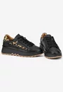 Pantofi dama din piele texturata neagra cu imprimeu