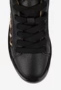 Pantofi dama din piele texturata neagra cu imprimeu