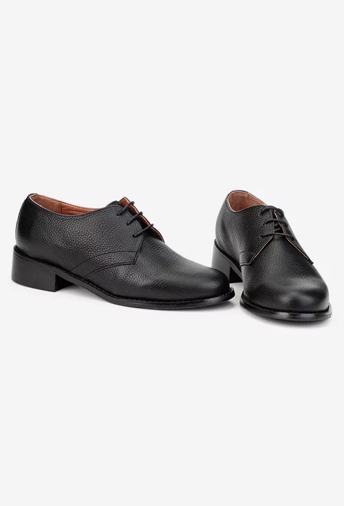 Pantofi dama din piele texturata neagra cu siret picture - 5