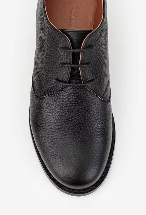 Pantofi dama din piele texturata neagra cu siret picture - 6