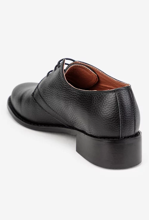 Pantofi dama din piele texturata neagra cu siret picture - 3