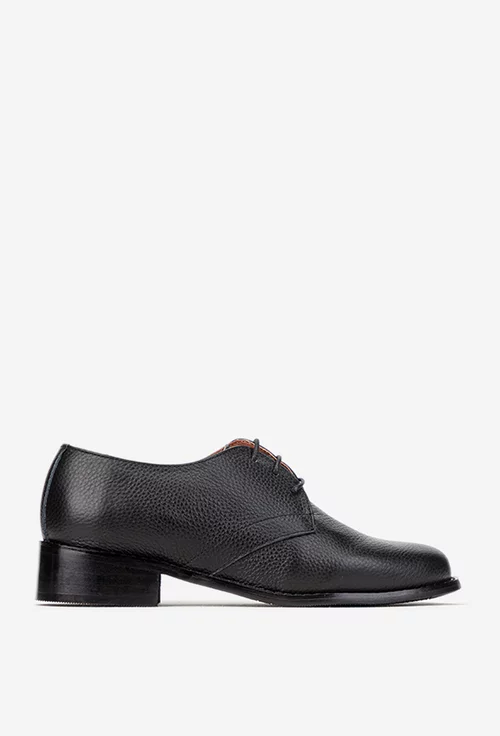 Pantofi dama din piele texturata neagra cu siret picture - 2