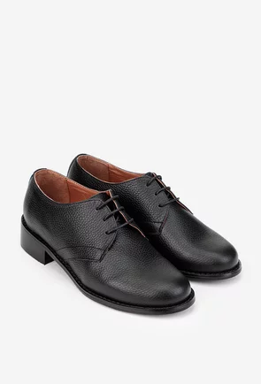 Pantofi dama din piele texturata neagra cu siret