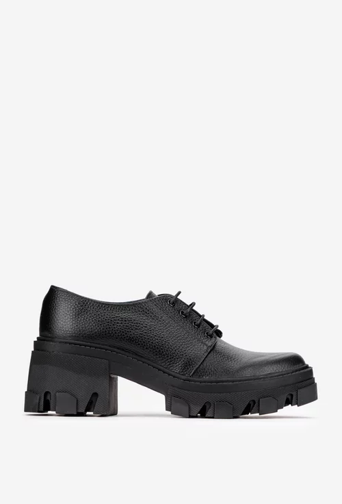 Pantofi dama din piele texturata neagra