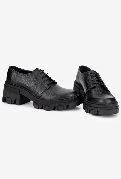 Pantofi dama din piele texturata neagra