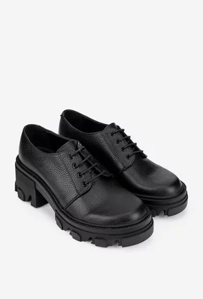Pantofi dama din piele texturata neagra