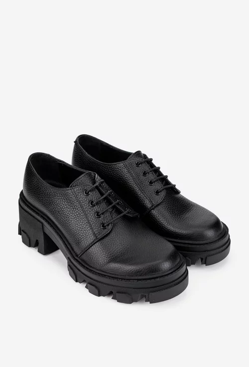 Pantofi dama din piele texturata neagra