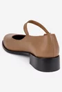 Pantofi dama din piele texturata taupe cu bareta si toc mic