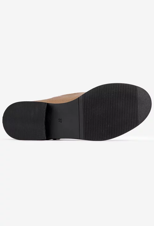 Pantofi dama din piele texturata taupe cu bareta si toc mic