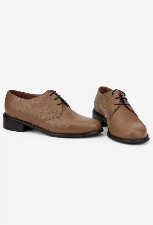 Pantofi dama din piele texturata taupe cu siret picture - 5