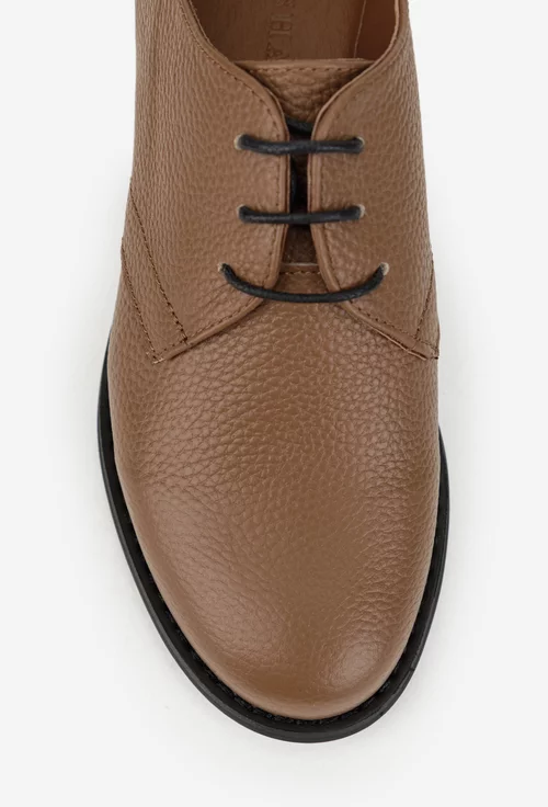 Pantofi dama din piele texturata taupe cu siret picture - 6