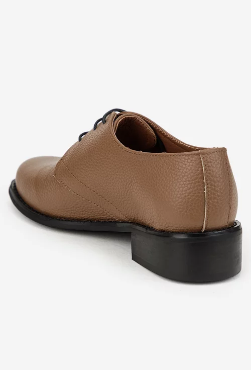 Pantofi dama din piele texturata taupe cu siret picture - 3