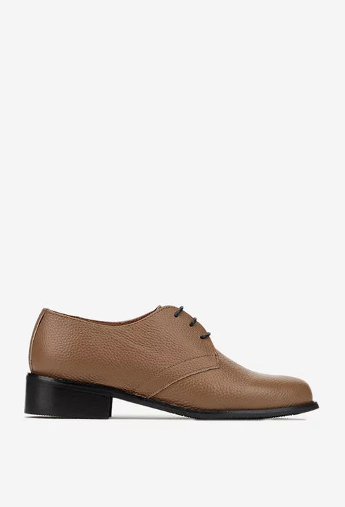 Pantofi dama din piele texturata taupe cu siret picture - 2