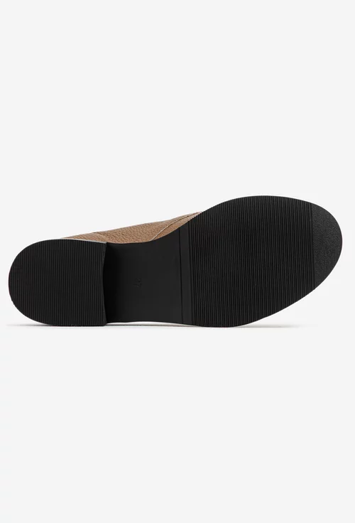 Pantofi dama din piele texturata taupe cu siret picture - 4