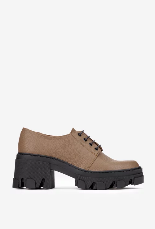 Pantofi dama din piele texturata taupe