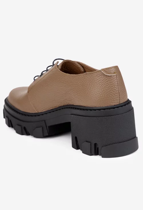 Pantofi dama din piele texturata taupe