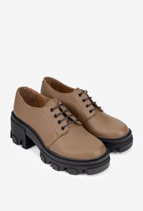 Pantofi dama din piele texturata taupe