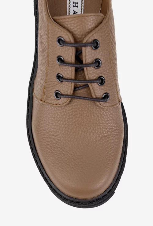 Pantofi dama din piele texturata taupe