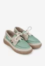 Pantofi dama din piele verde cu bej