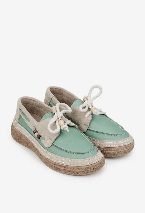 Pantofi dama din piele verde cu bej