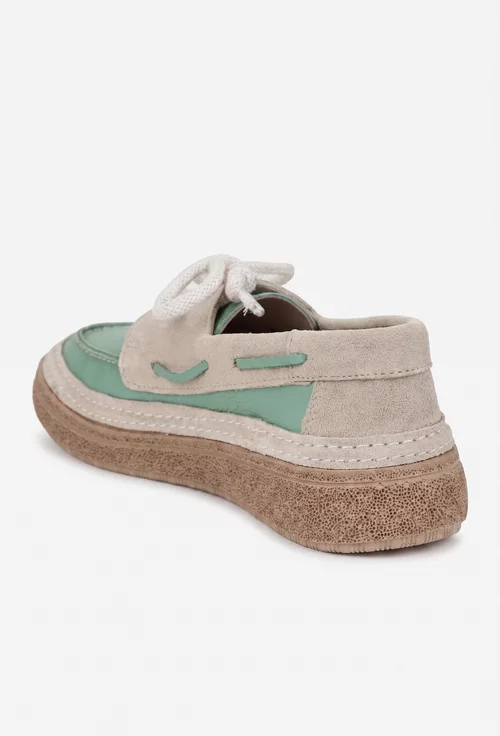 Pantofi dama din piele verde cu bej