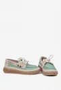 Pantofi dama din piele verde cu bej