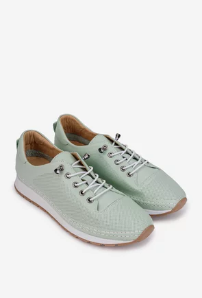 Pantofi dama din piele verde deschis cu siret elastic