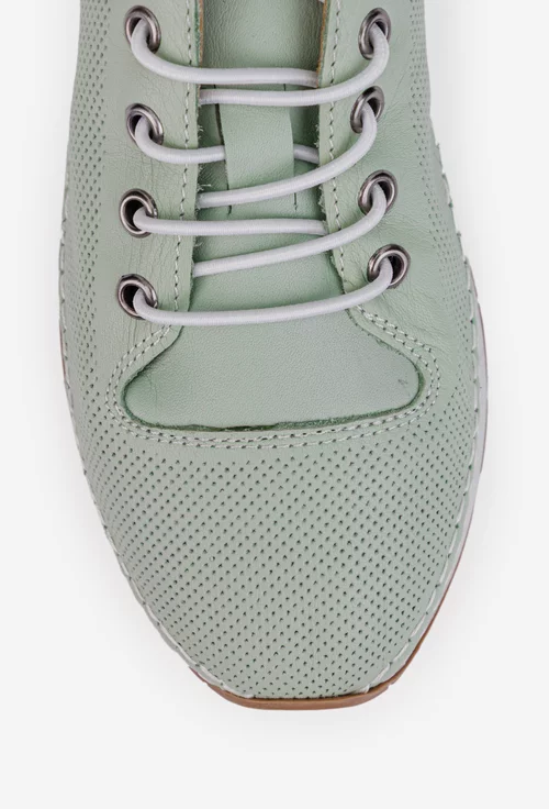 Pantofi dama din piele verde deschis cu siret elastic