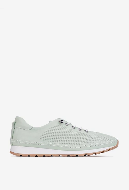 Pantofi dama din piele verde deschis cu siret elastic