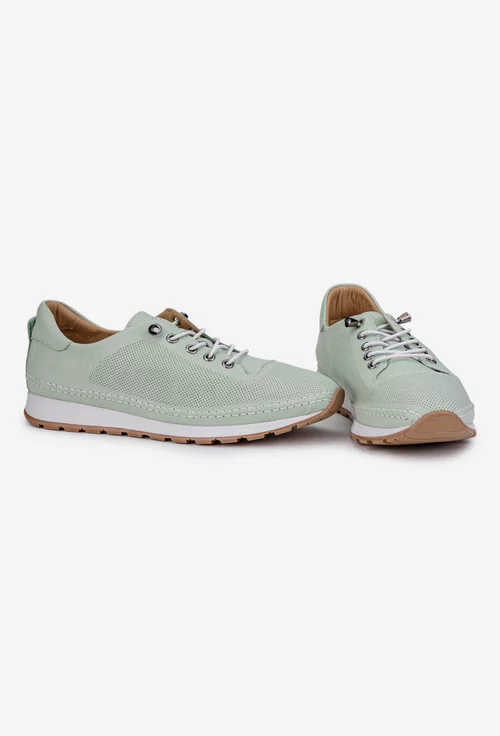 Pantofi dama din piele verde deschis cu siret elastic