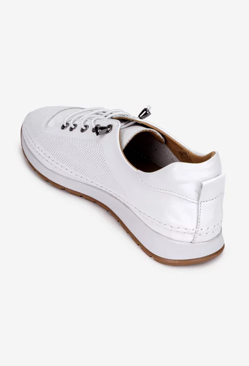 Pantofi dama ecru din piele cu siret elastic