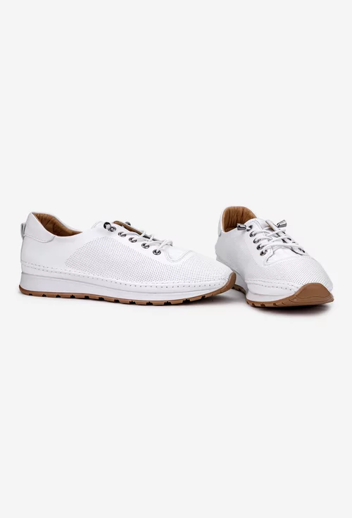 Pantofi dama ecru din piele cu siret elastic
