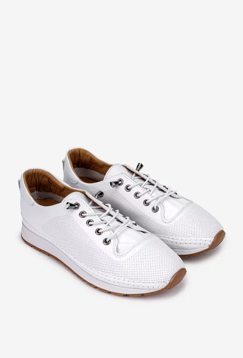 Pantofi dama ecru din piele cu siret elastic