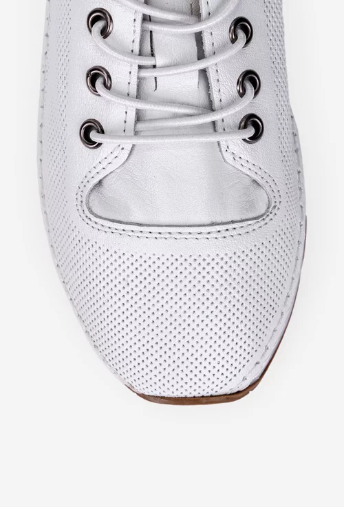 Pantofi dama ecru din piele cu siret elastic