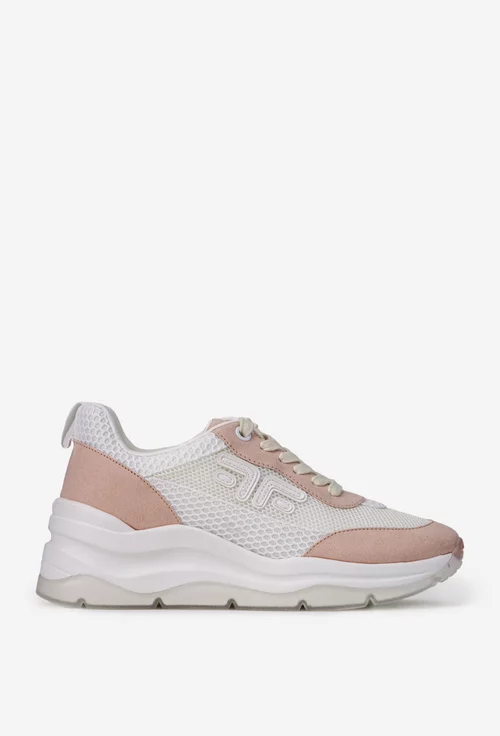 Pantofi dama Fornarina albi cu roz din piele si material textil