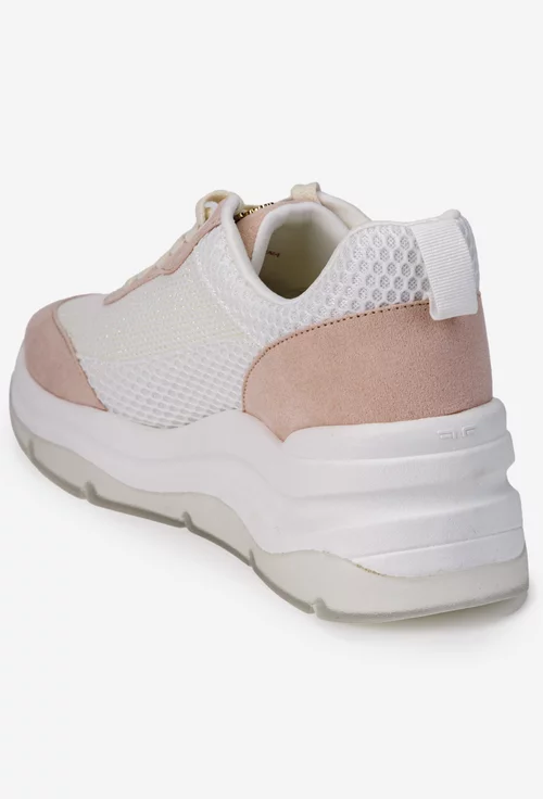 Pantofi dama Fornarina albi cu roz din piele si material textil