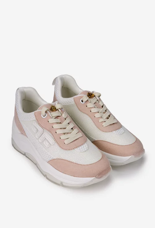 Pantofi dama Fornarina albi cu roz din piele si material textil