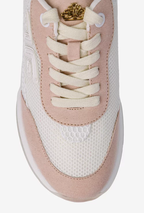 Pantofi dama Fornarina albi cu roz din piele si material textil