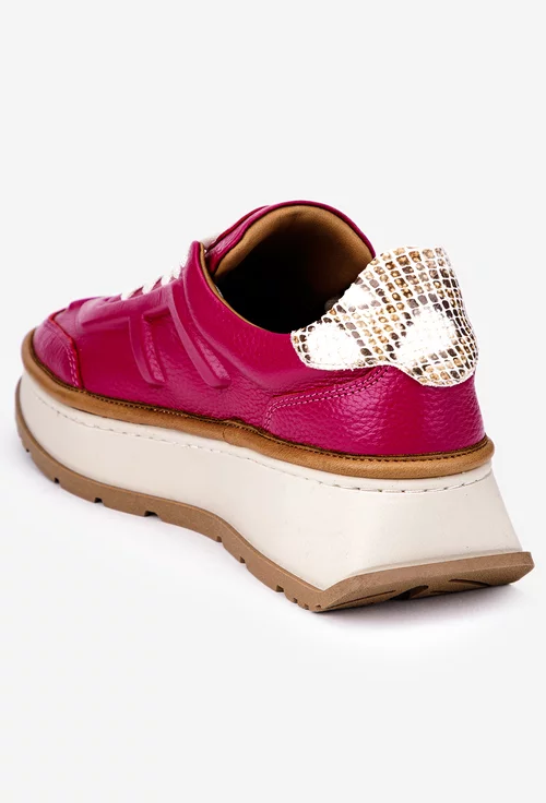 Pantofi dama fuchsia cu maro din piele naturala