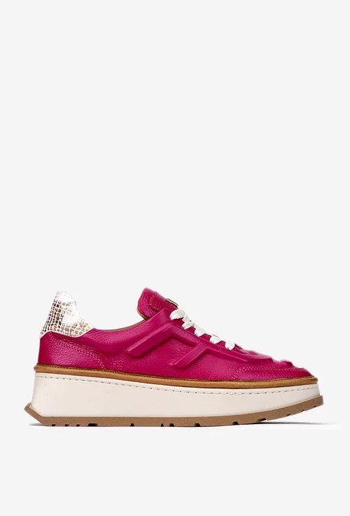 Pantofi dama fuchsia cu maro din piele naturala