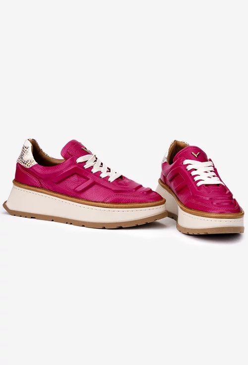 Pantofi dama fuchsia cu maro din piele naturala