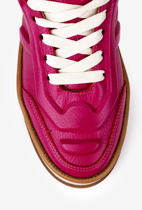 Pantofi dama fuchsia cu maro din piele naturala