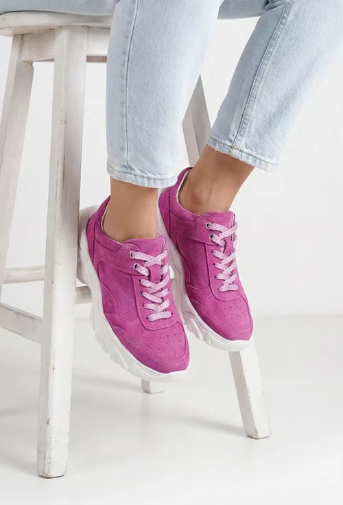Pantofi dama fuchsia din piele intoarsa