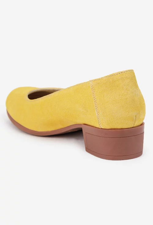 Pantofi dama galbeni din piele intoarsa