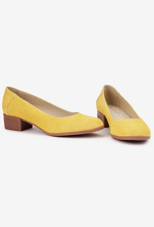 Pantofi dama galbeni din piele intoarsa