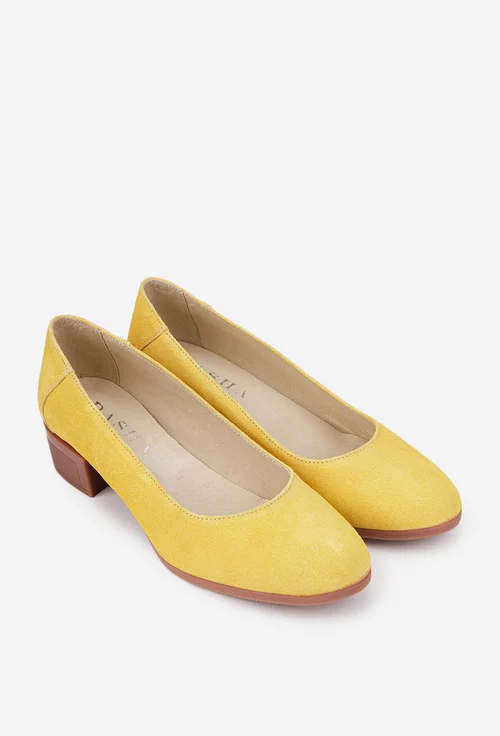 Pantofi dama galbeni din piele intoarsa