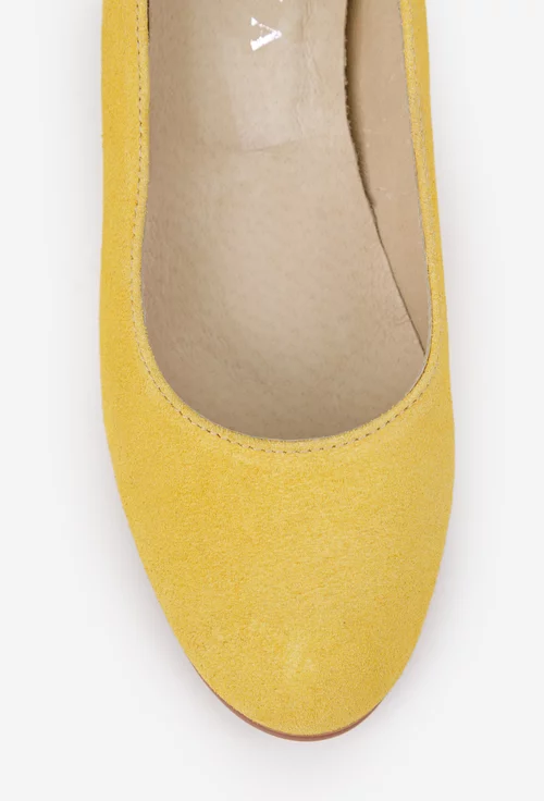 Pantofi dama galbeni din piele intoarsa