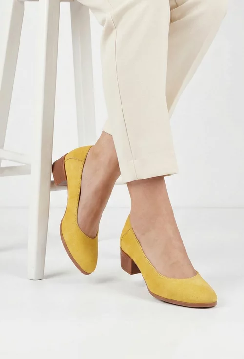 Pantofi dama galbeni din piele intoarsa