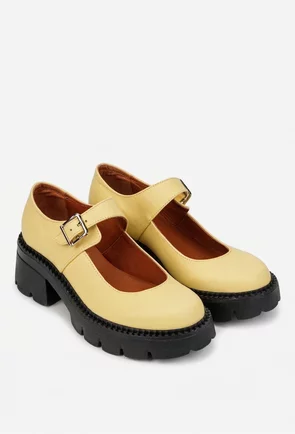 Pantofi dama galbeni din piele naturala